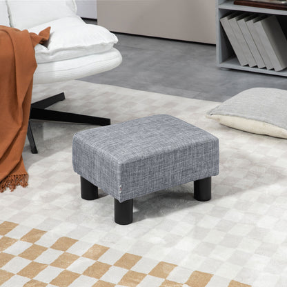 Upholstered Footstool Ottoman with Linen-Look Modern Footrest Stool for Bedroom, Living Room, Gray