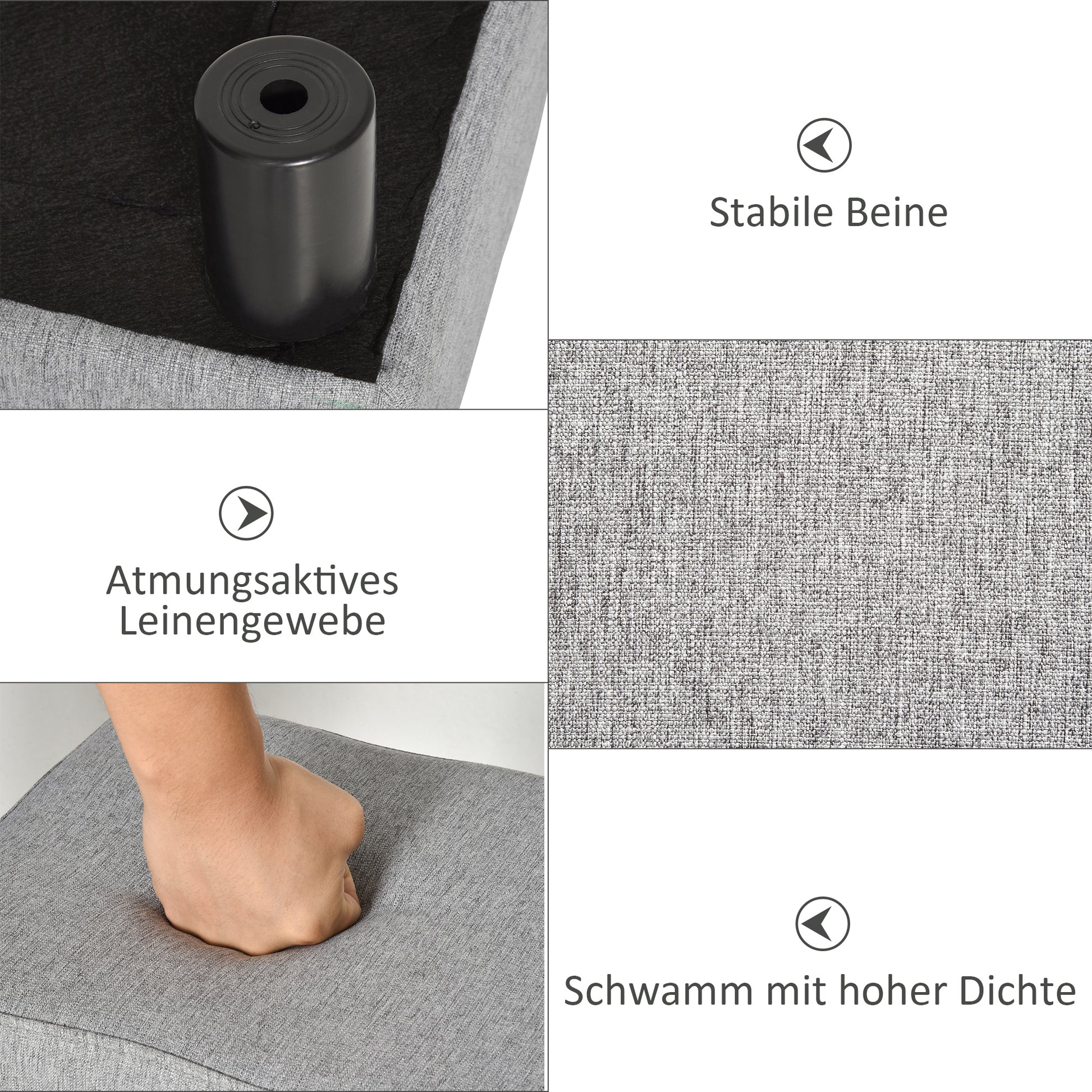 Upholstered Footstool Ottoman with Linen-Look Modern Footrest Stool for Bedroom, Living Room, Gray