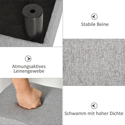 Upholstered Footstool Ottoman with Linen-Look Modern Footrest Stool for Bedroom, Living Room, Gray