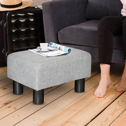 Upholstered Footstool Ottoman with Linen-Look Modern Footrest Stool for Bedroom, Living Room, Gray
