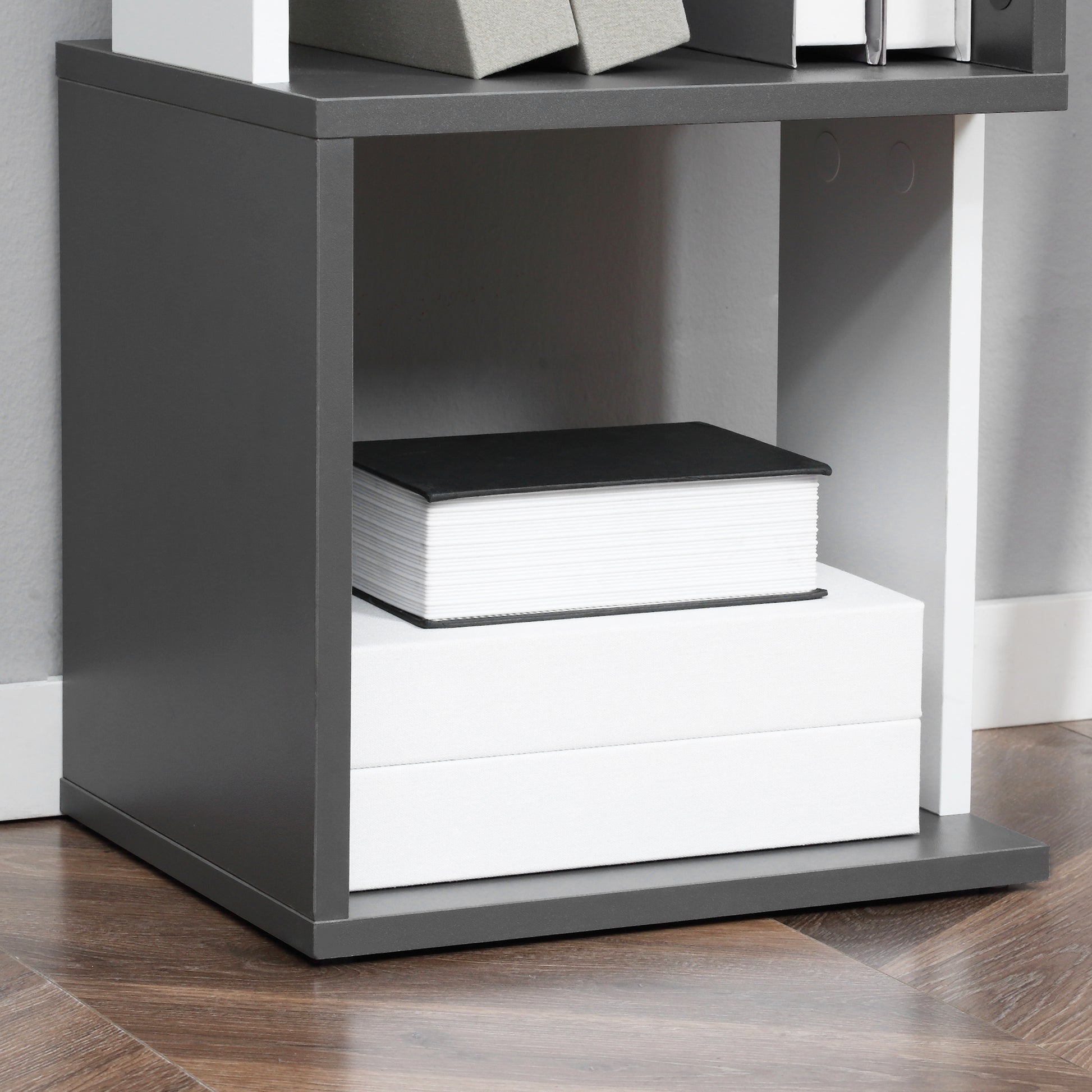 Modern 5-Shelf Wooden Bookcase, Wall-Mounted Space-Saving Bookshelf for Home and Office, 33x28x161cm, Dark Grey and Cream White