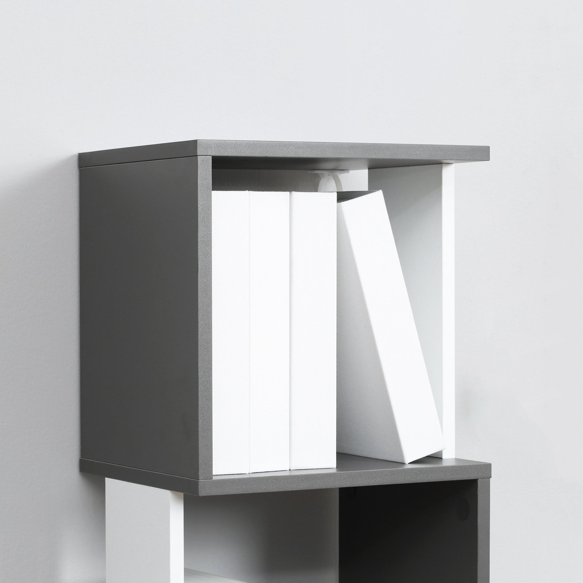 Modern 5-Shelf Wooden Bookcase, Wall-Mounted Space-Saving Bookshelf for Home and Office, 33x28x161cm, Dark Grey and Cream White