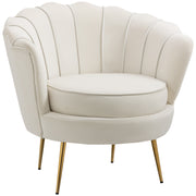Vintage Velvet Design Armchair, Retro Chair for Bedroom, Living Room, or Office, Cream 79x77x77cm