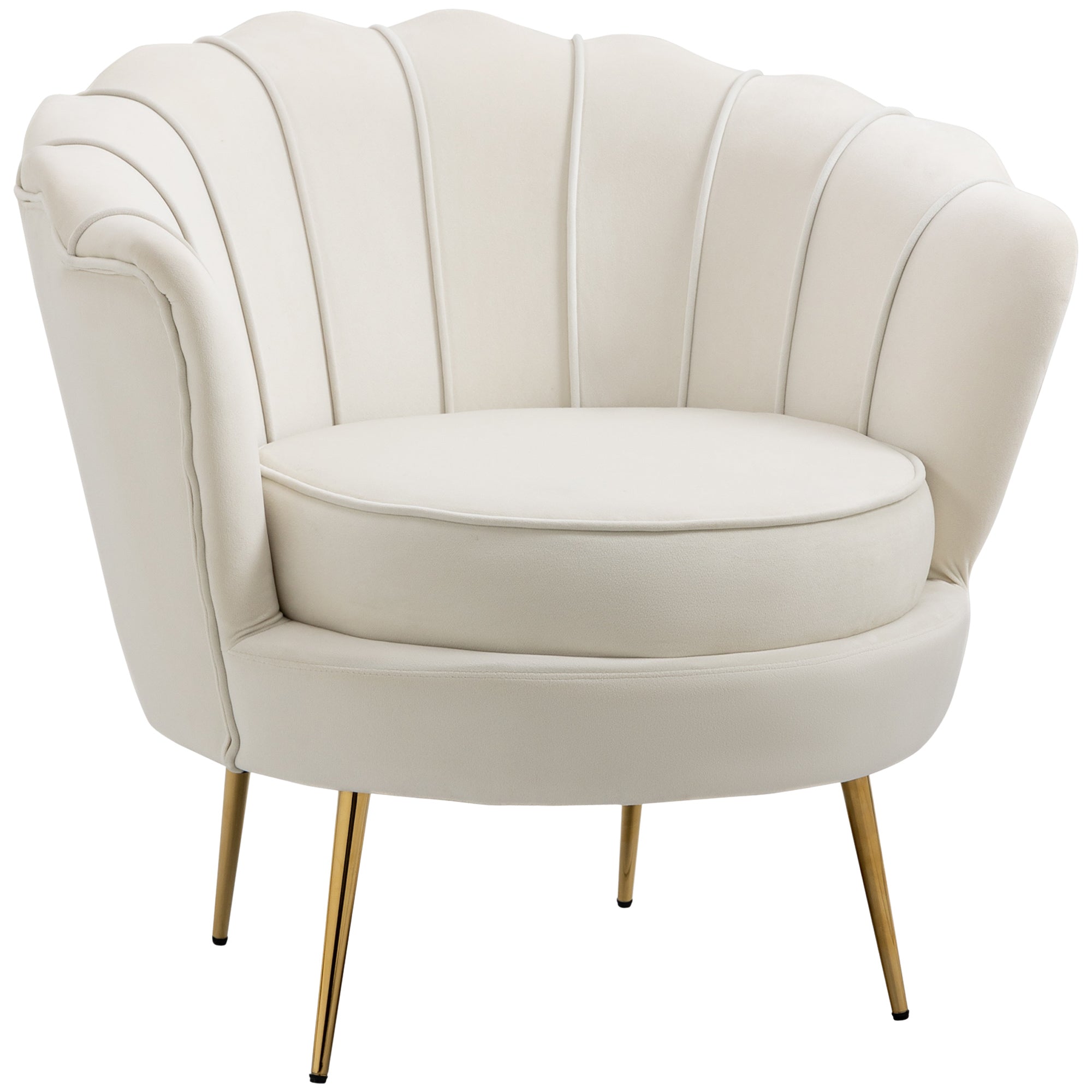 Vintage Velvet Design Armchair, Retro Chair for Bedroom, Living Room, or Office, Cream 79x77x77cm