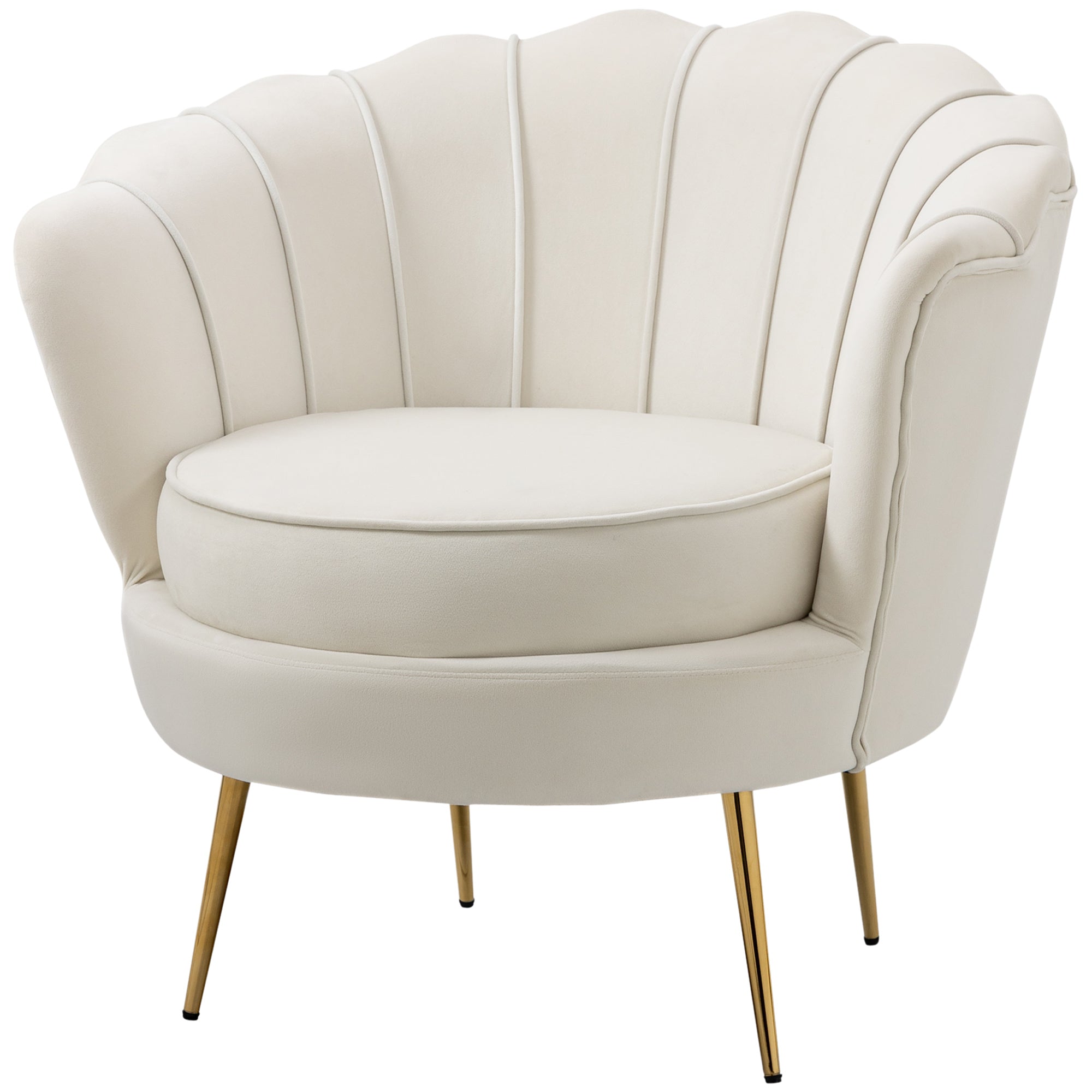 Vintage Velvet Design Armchair, Retro Chair for Bedroom, Living Room, or Office, Cream 79x77x77cm