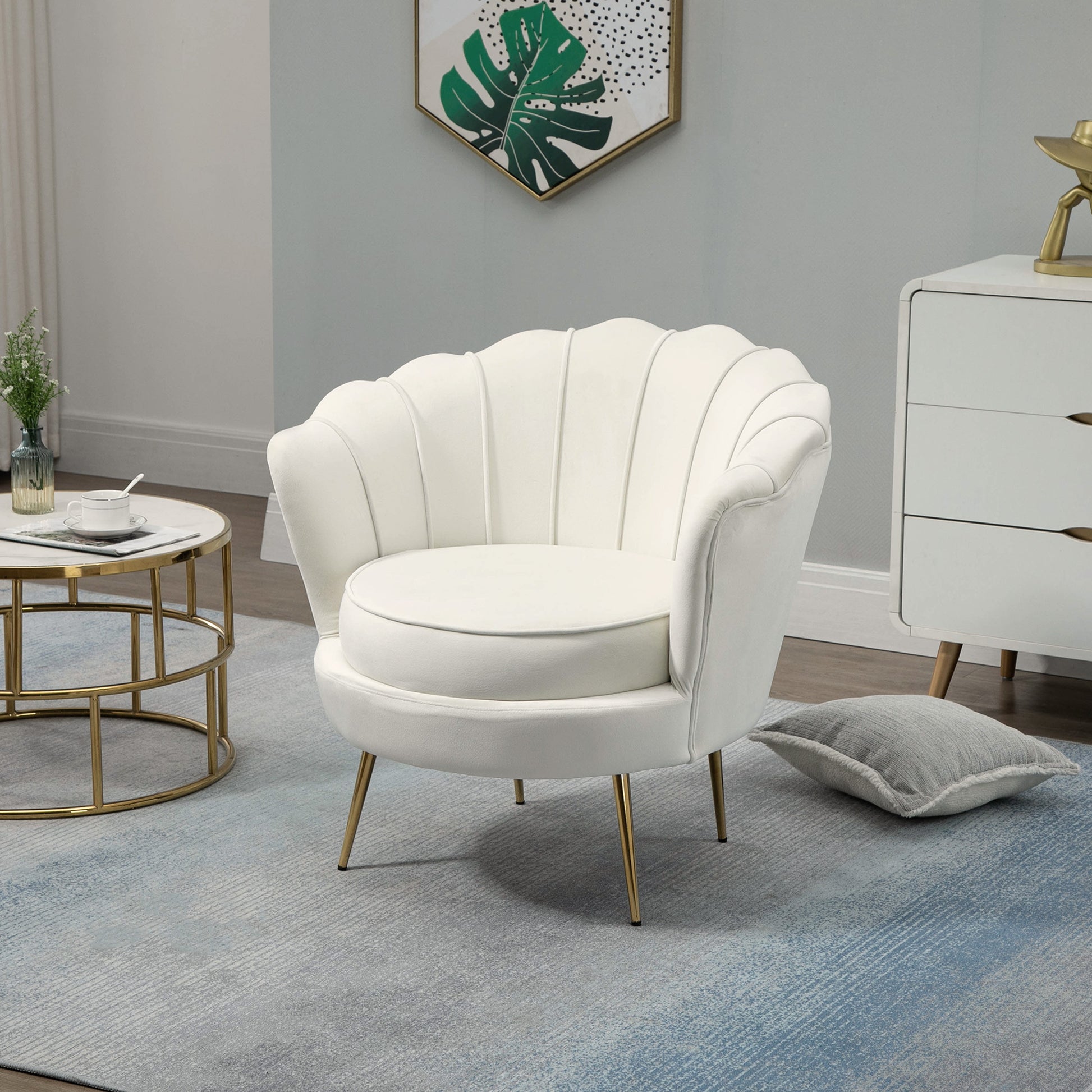 Vintage Velvet Design Armchair, Retro Chair for Bedroom, Living Room, or Office, Cream 79x77x77cm