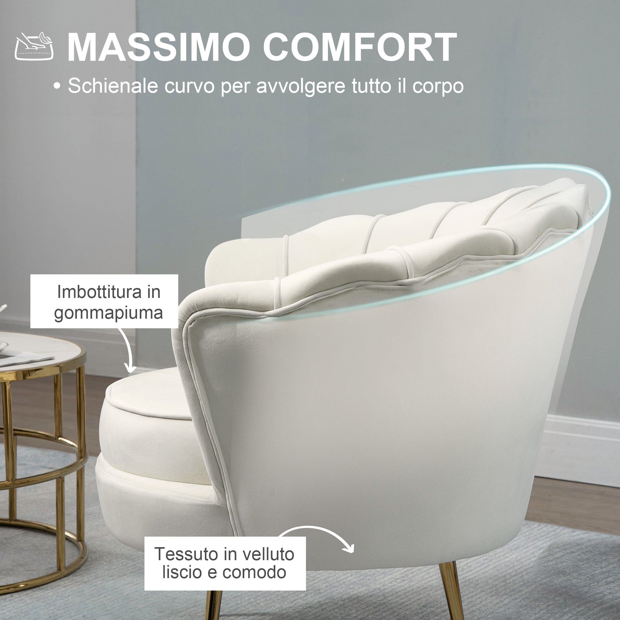 Vintage Velvet Design Armchair, Retro Chair for Bedroom, Living Room, or Office, Cream 79x77x77cm