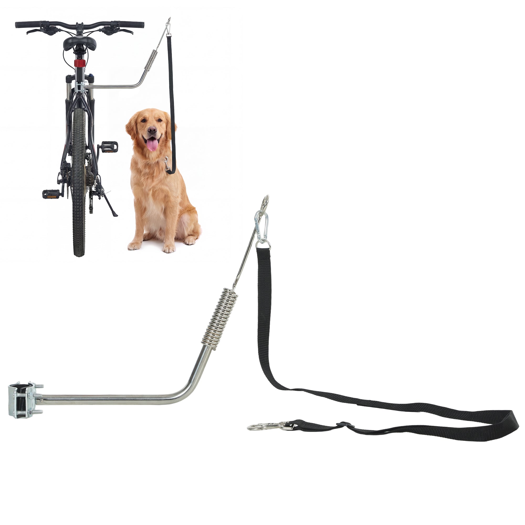 Bike Leash for Dogs with Shock Absorber, Adjustable Lead & Quick-Release — Silver/Black