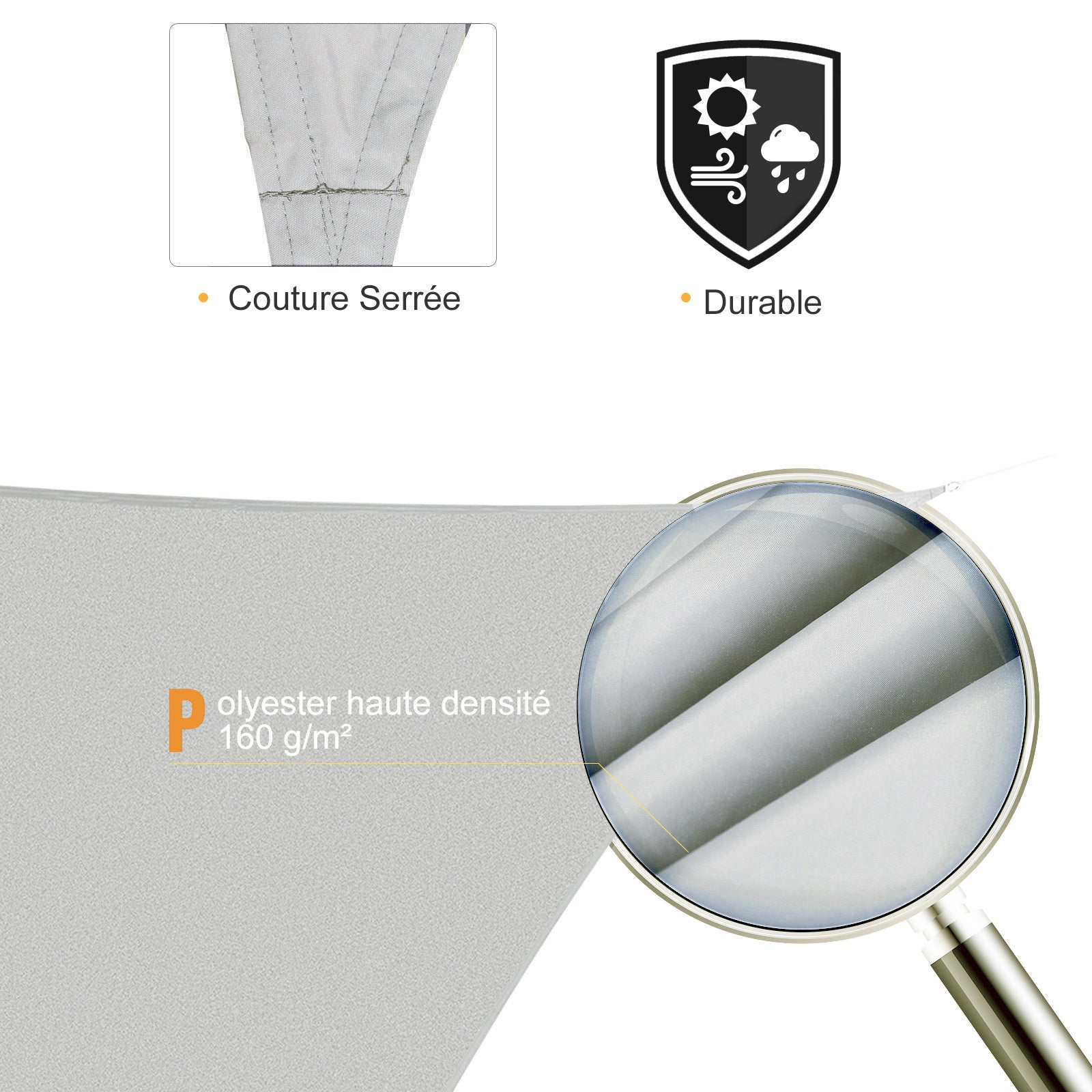 Large Size Triangular Shade Sail 4 x 4 x 4 m Waterproof High-Density 160 g/m² Polyester Gray