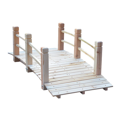 Garden Bridge Wooden Bridge Footbridge Pond Bridge Decorative Bridge with Railing up to 180 kg Pine Wood Natural 152.5 x 67 x 48 cm