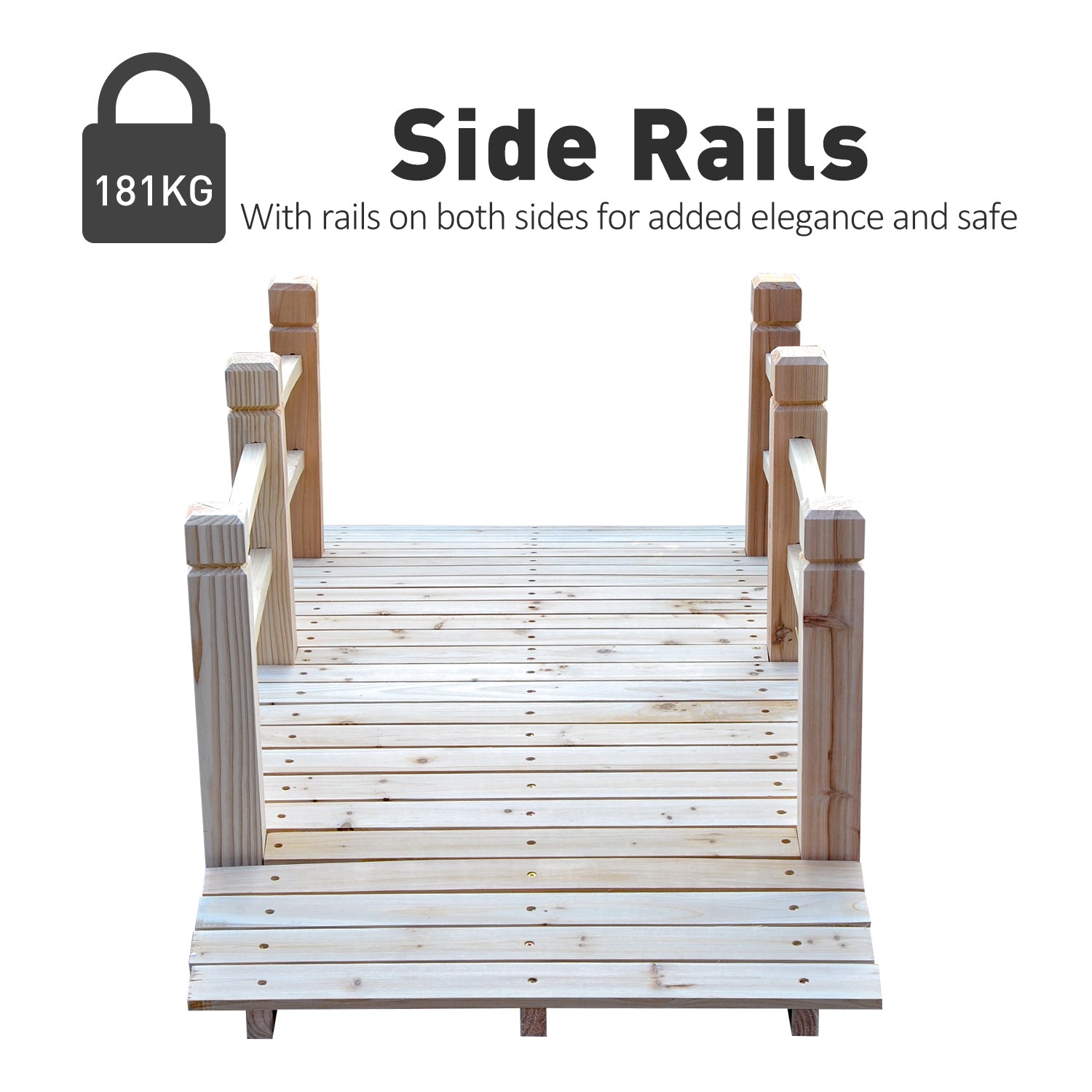 Garden Bridge Wooden Bridge Footbridge Pond Bridge Decorative Bridge with Railing up to 180 kg Pine Wood Natural 152.5 x 67 x 48 cm