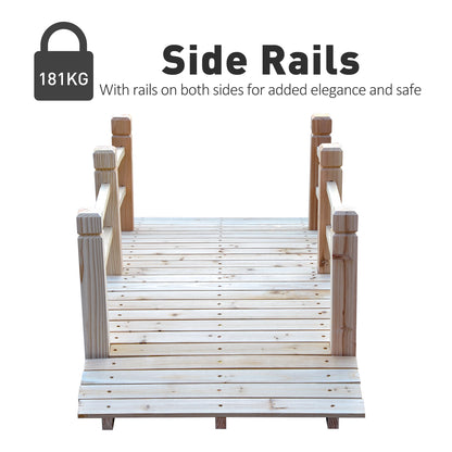 Garden Bridge Wooden Bridge Footbridge Pond Bridge Decorative Bridge with Railing up to 180 kg Pine Wood Natural 152.5 x 67 x 48 cm
