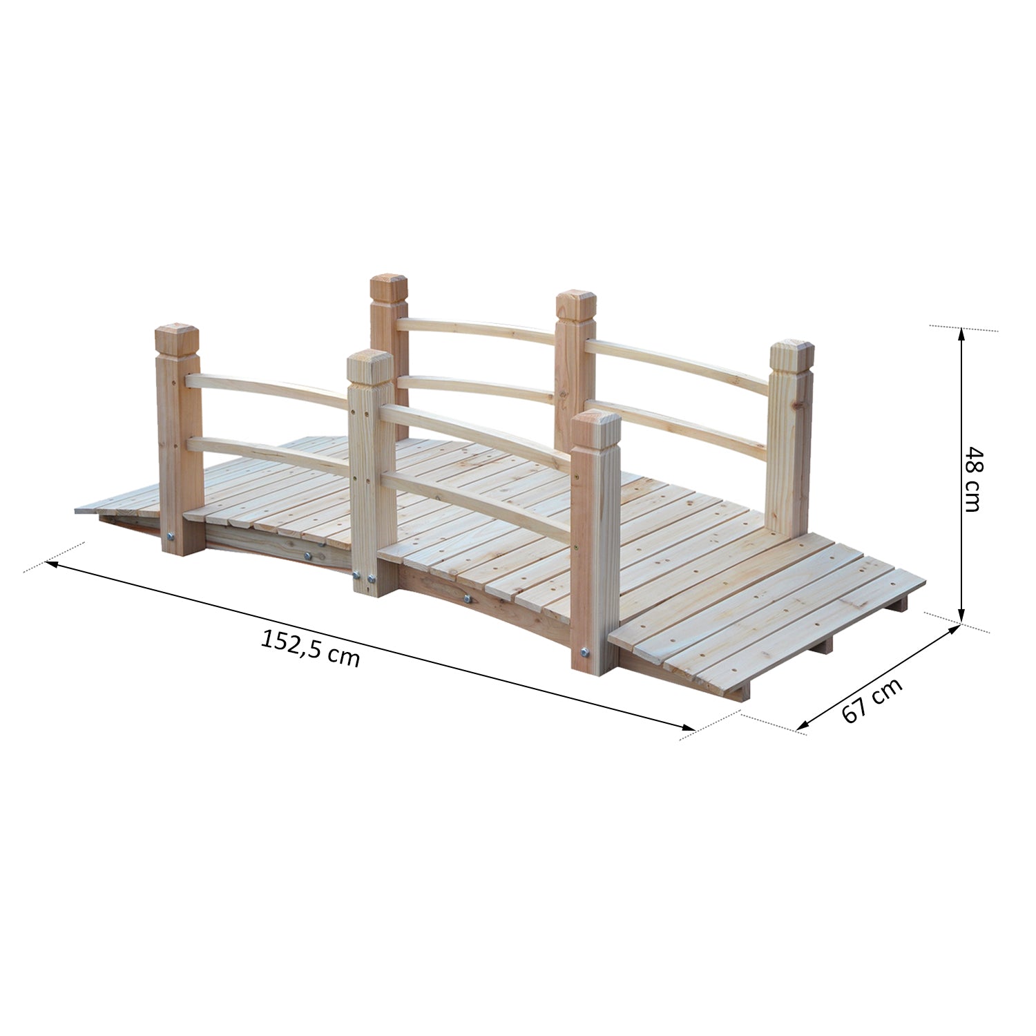 Garden Bridge Wooden Bridge Footbridge Pond Bridge Decorative Bridge with Railing up to 180 kg Pine Wood Natural 152.5 x 67 x 48 cm
