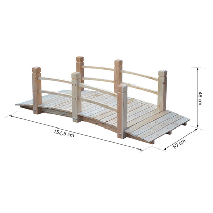 Garden Bridge Wooden Bridge Footbridge Pond Bridge Decorative Bridge with Railing up to 180 kg Pine Wood Natural 152.5 x 67 x 48 cm