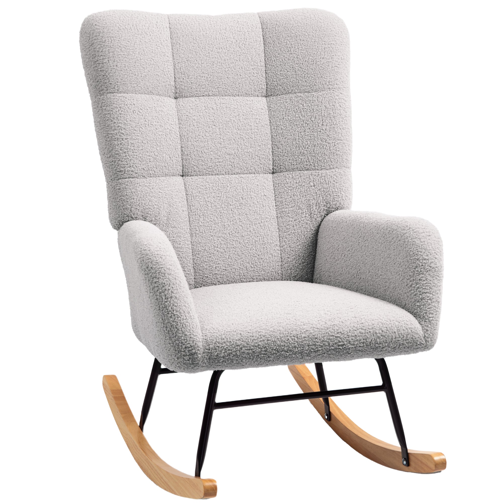 Rocking Chair, Rocking Armchair with Armrest, Teddy Velvet Look, Relax Armchair with Wooden Runners, Rocking Chair Nursing Chair for Bedroom, Living Room, Light Gray