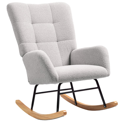 Rocking Chair, Rocking Armchair with Armrest, Teddy Velvet Look, Relax Armchair with Wooden Runners, Rocking Chair Nursing Chair for Bedroom, Living Room, Light Gray