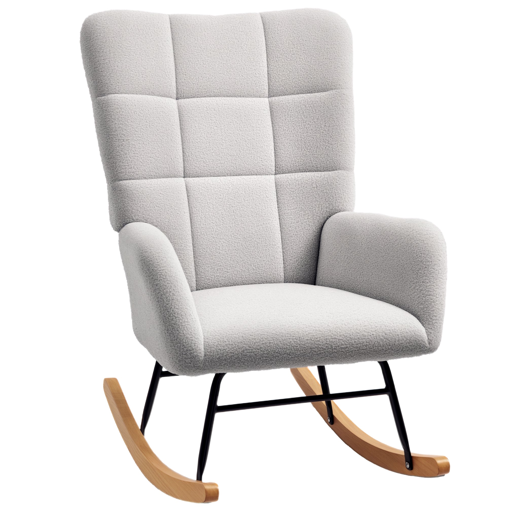 Rocking Chair, Rocking Armchair with Armrest, Teddy Velvet Look, Relax Armchair with Wooden Runners, Rocking Chair Nursing Chair for Bedroom, Living Room, Light Gray