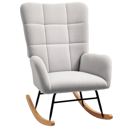 Rocking Chair, Rocking Armchair with Armrest, Teddy Velvet Look, Relax Armchair with Wooden Runners, Rocking Chair Nursing Chair for Bedroom, Living Room, Light Gray