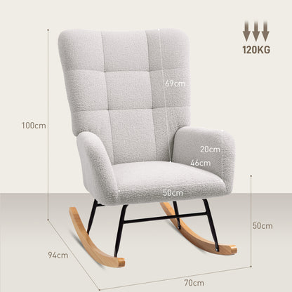 Rocking Chair, Rocking Armchair with Armrest, Teddy Velvet Look, Relax Armchair with Wooden Runners, Rocking Chair Nursing Chair for Bedroom, Living Room, Light Gray