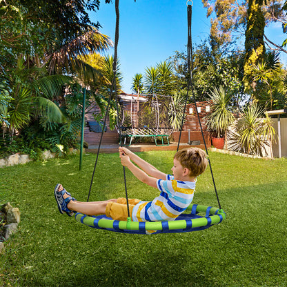 Children's Adjustable Height Nest Swing Round Tree Swing for Kids 3-8 Years Load 150 kg Outdoor Ø100x120-180 cm Blue