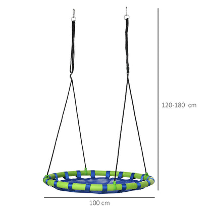 Children's Adjustable Height Nest Swing Round Tree Swing for Kids 3-8 Years Load 150 kg Outdoor Ø100x120-180 cm Blue