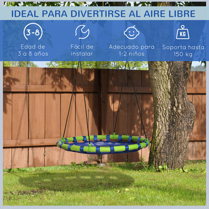 Children's Adjustable Height Nest Swing Round Tree Swing for Kids 3-8 Years Load 150 kg Outdoor Ø100x120-180 cm Blue
