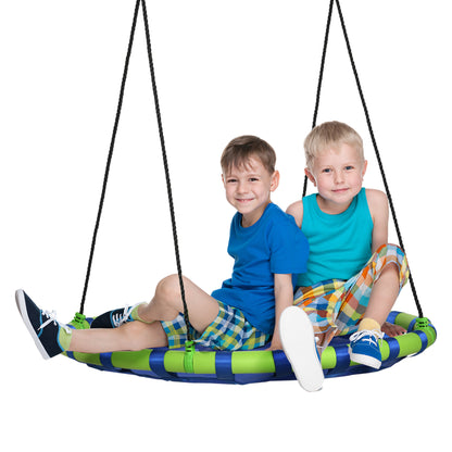 Children's Adjustable Height Nest Swing Round Tree Swing for Kids 3-8 Years Load 150 kg Outdoor Ø100x120-180 cm Blue