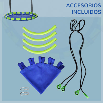 Children's Adjustable Height Nest Swing Round Tree Swing for Kids 3-8 Years Load 150 kg Outdoor Ø100x120-180 cm Blue