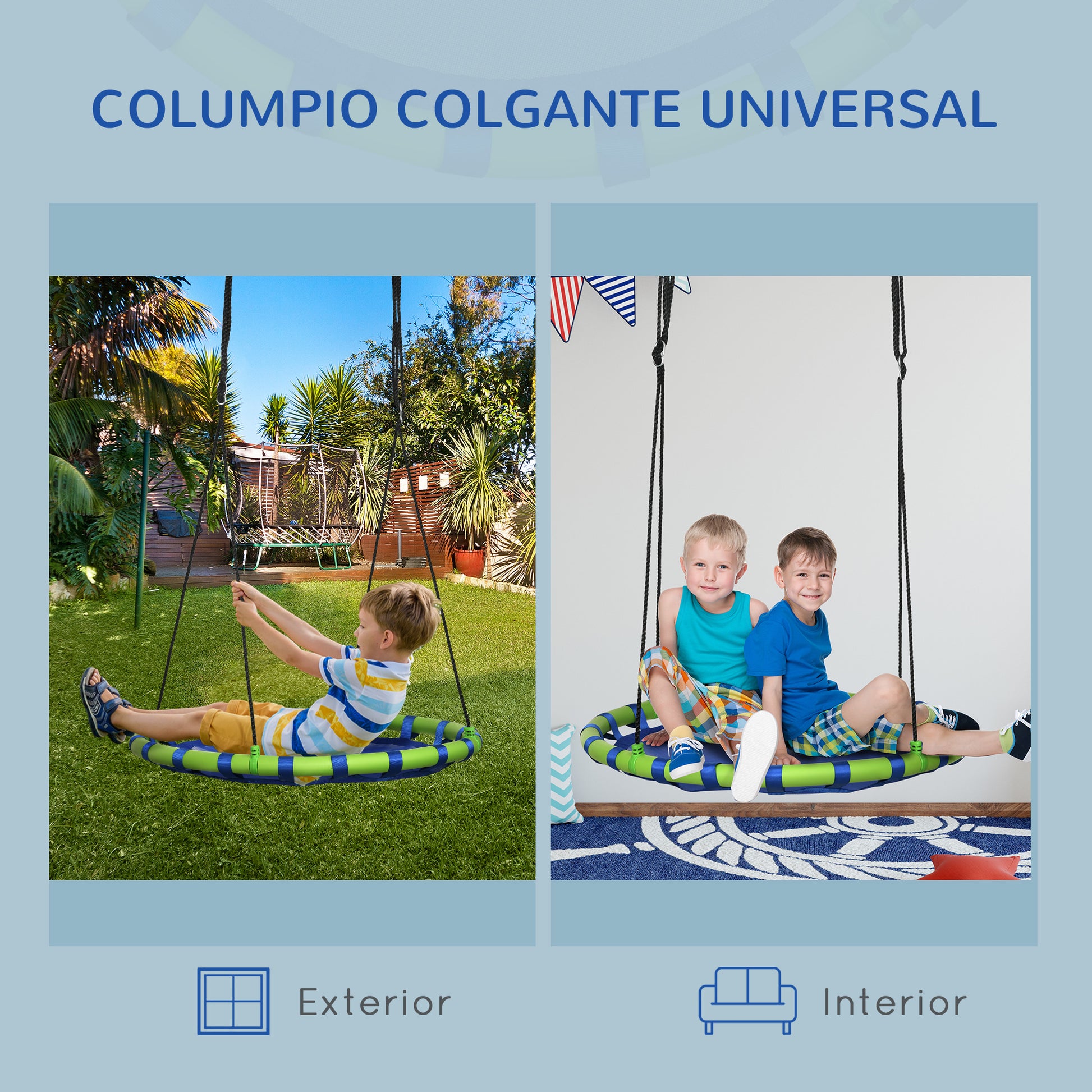 Children's Adjustable Height Nest Swing Round Tree Swing for Kids 3-8 Years Load 150 kg Outdoor Ø100x120-180 cm Blue