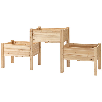 Triple-Tiered Raised Garden Bed with 3 Double-Level Containers 184L x 45W x 80H cm Pre-Oiled Fir Wood Inserts for Irrigation