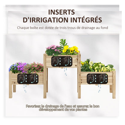 Triple-Tiered Raised Garden Bed with 3 Double-Level Containers 184L x 45W x 80H cm Pre-Oiled Fir Wood Inserts for Irrigation