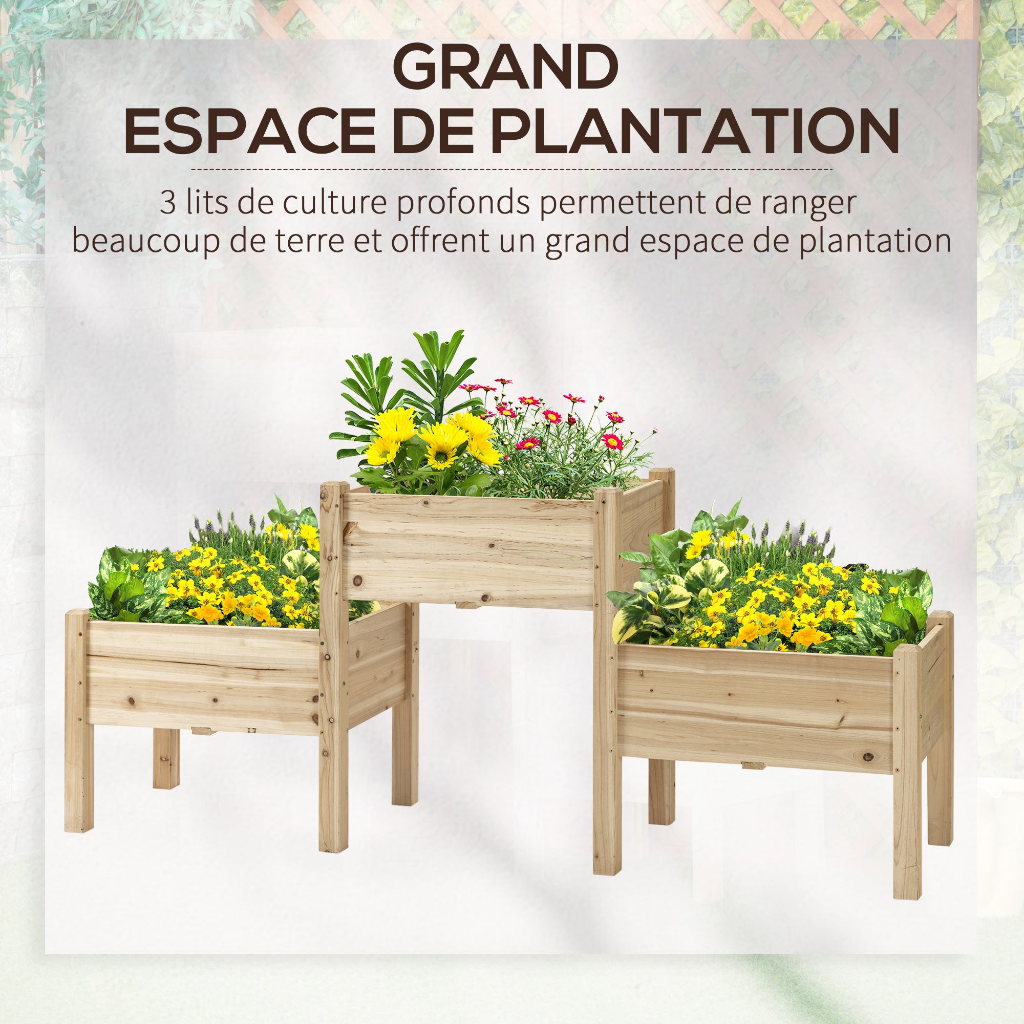 Triple-Tiered Raised Garden Bed with 3 Double-Level Containers 184L x 45W x 80H cm Pre-Oiled Fir Wood Inserts for Irrigation