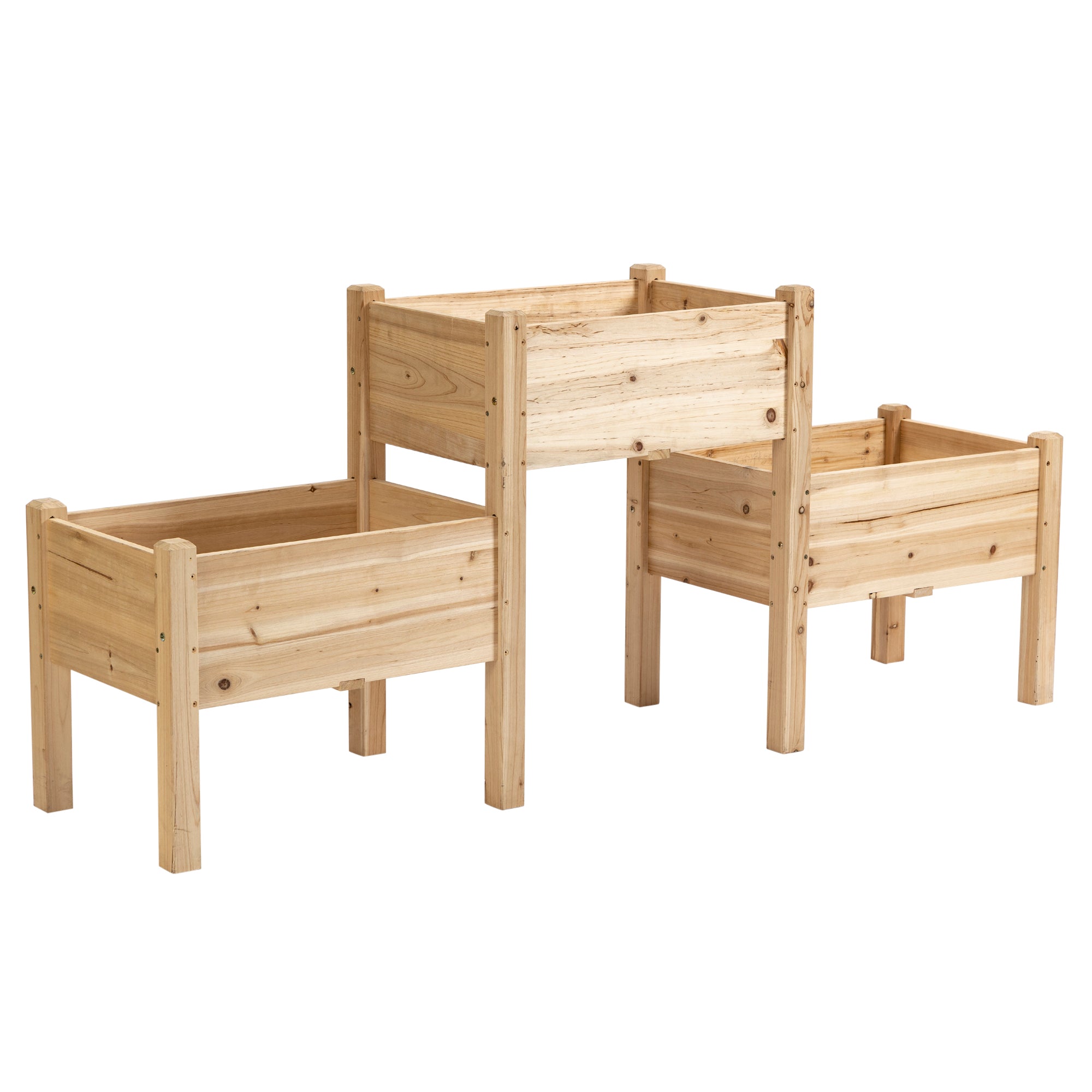 Triple-Tiered Raised Garden Bed with 3 Double-Level Containers 184L x 45W x 80H cm Pre-Oiled Fir Wood Inserts for Irrigation