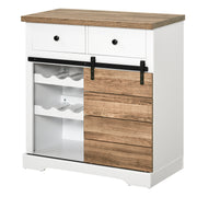 Kitchen Storage Cabinet Wine Rack Buffet Sideboard with Sliding Barn Door and 2 Drawers Rustic Style for Living Room Dining Room 80x39x86 cm White and Natural