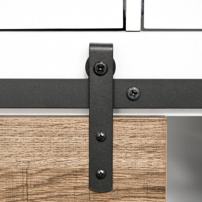 Kitchen Storage Cabinet Wine Rack Buffet Sideboard with Sliding Barn Door and 2 Drawers Rustic Style for Living Room Dining Room 80x39x86 cm White and Natural