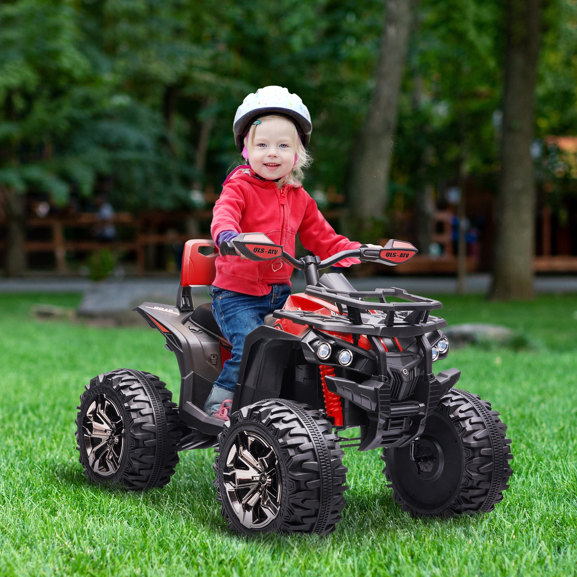 Electric Quad for Kids, 12V 10Ah Kids Quad with Forward, Reverse Function, 2 Motors, USB Port, MP3 Music Player, Kids Vehicle with Headlight 3-8 km/h, for 3-5 Years, Red