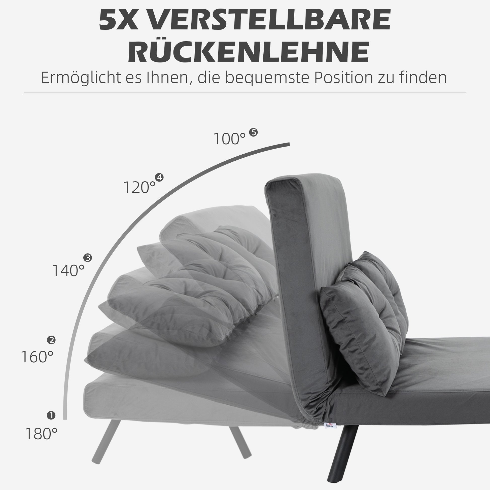 Sleeper Sofa, Fold-Out Bed with Bed Function, Recliner Chair with Back Cushion, Upholstered Sofa with Adjustable Backrest, Velvet Look, 102W x 73D x 81H cm, Dark Gray