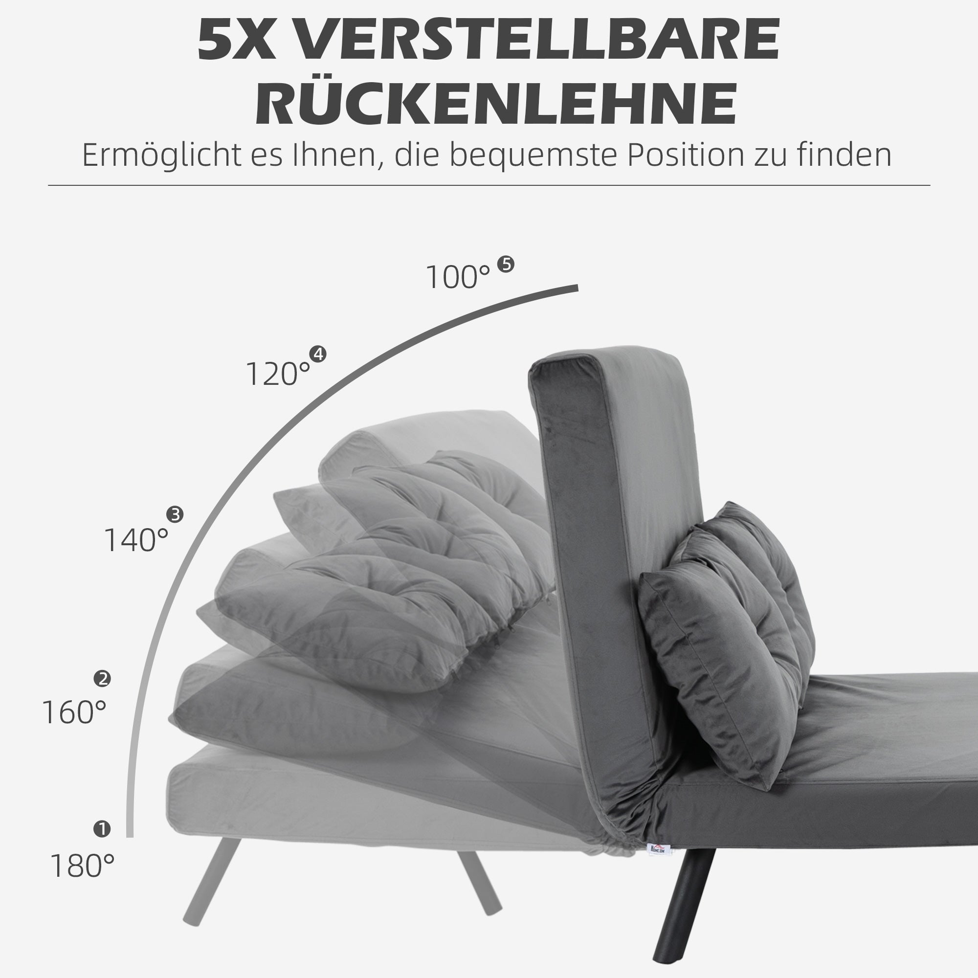 Sleeper Sofa, Fold-Out Bed with Bed Function, Recliner Chair with Back Cushion, Upholstered Sofa with Adjustable Backrest, Velvet Look, 102W x 73D x 81H cm, Dark Gray