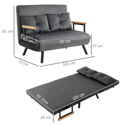 Sleeper Sofa, Fold-Out Bed with Bed Function, Recliner Chair with Back Cushion, Upholstered Sofa with Adjustable Backrest, Velvet Look, 102W x 73D x 81H cm, Dark Gray