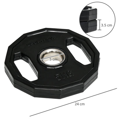 SPORTNOW Set of 2 Olympic Weight Plates 5 kg Ø24x3.5 cm Cast Iron Weight Plates with 5 cm Hole for Bar Fitness Training at Home Gym Black