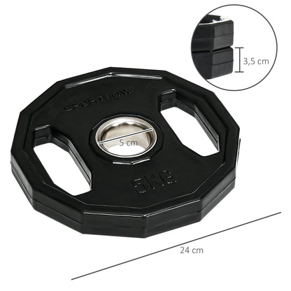 SPORTNOW Set of 2 Olympic Weight Plates 5 kg Ø24x3.5 cm Cast Iron Weight Plates with 5 cm Hole for Bar Fitness Training at Home Gym Black