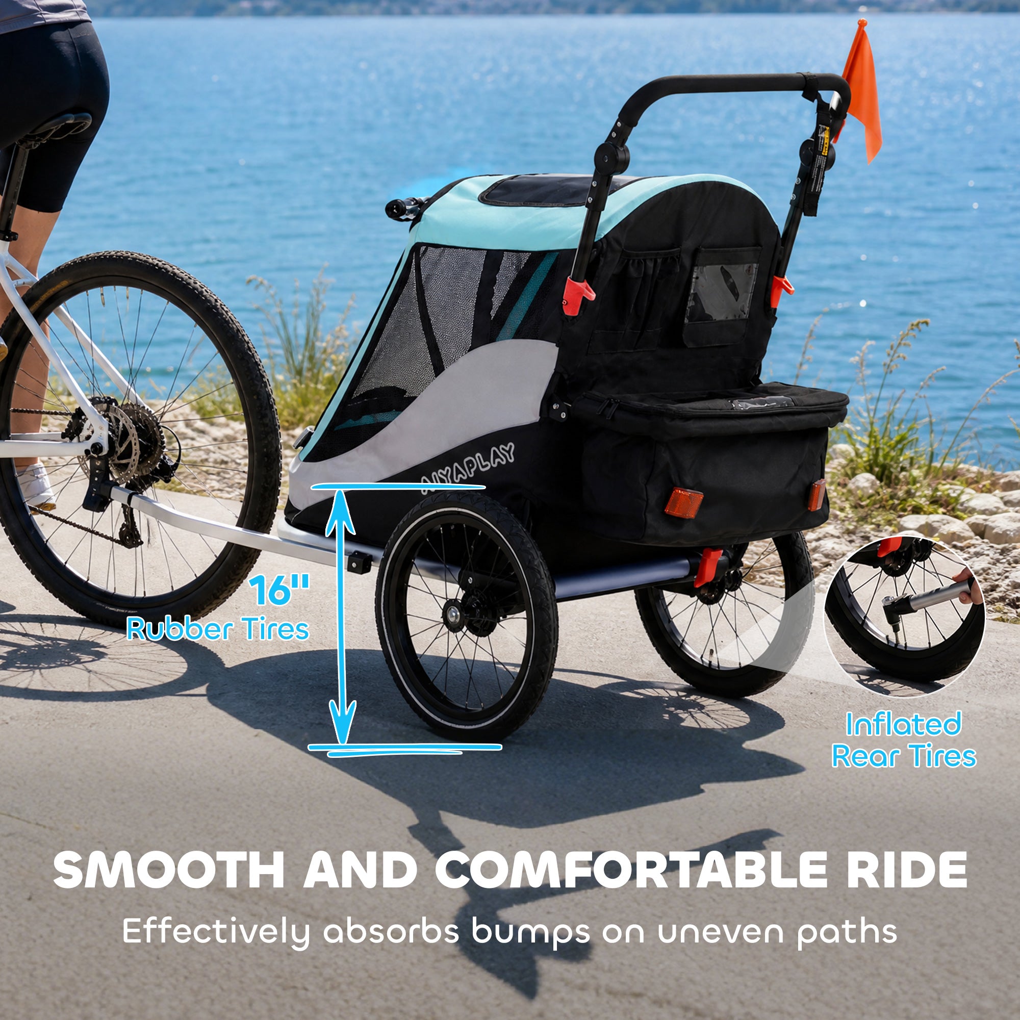2-in-1 Foldable Bike Trailer & Stroller — Child Bicycle Trailer with 5-Point Harness, Reflectors, 16" Air Tires, Brake, Storage — For Children 12+ Months (Max 39.7 lbs trailer)