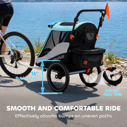 2-in-1 Foldable Bike Trailer & Stroller — Child Bicycle Trailer with 5-Point Harness, Reflectors, 16" Air Tires, Brake, Storage — For Children 12+ Months (Max 39.7 lbs trailer)
