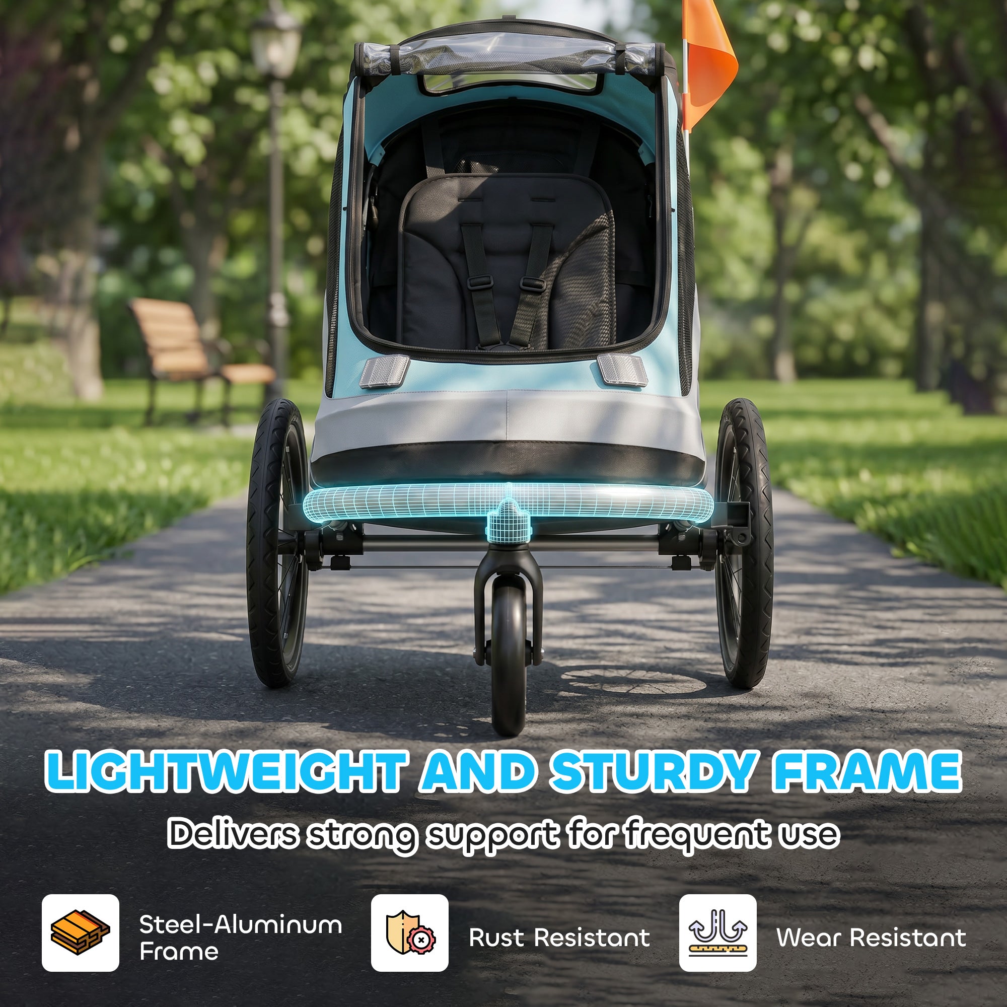 2-in-1 Foldable Bike Trailer & Stroller — Child Bicycle Trailer with 5-Point Harness, Reflectors, 16" Air Tires, Brake, Storage — For Children 12+ Months (Max 39.7 lbs trailer)