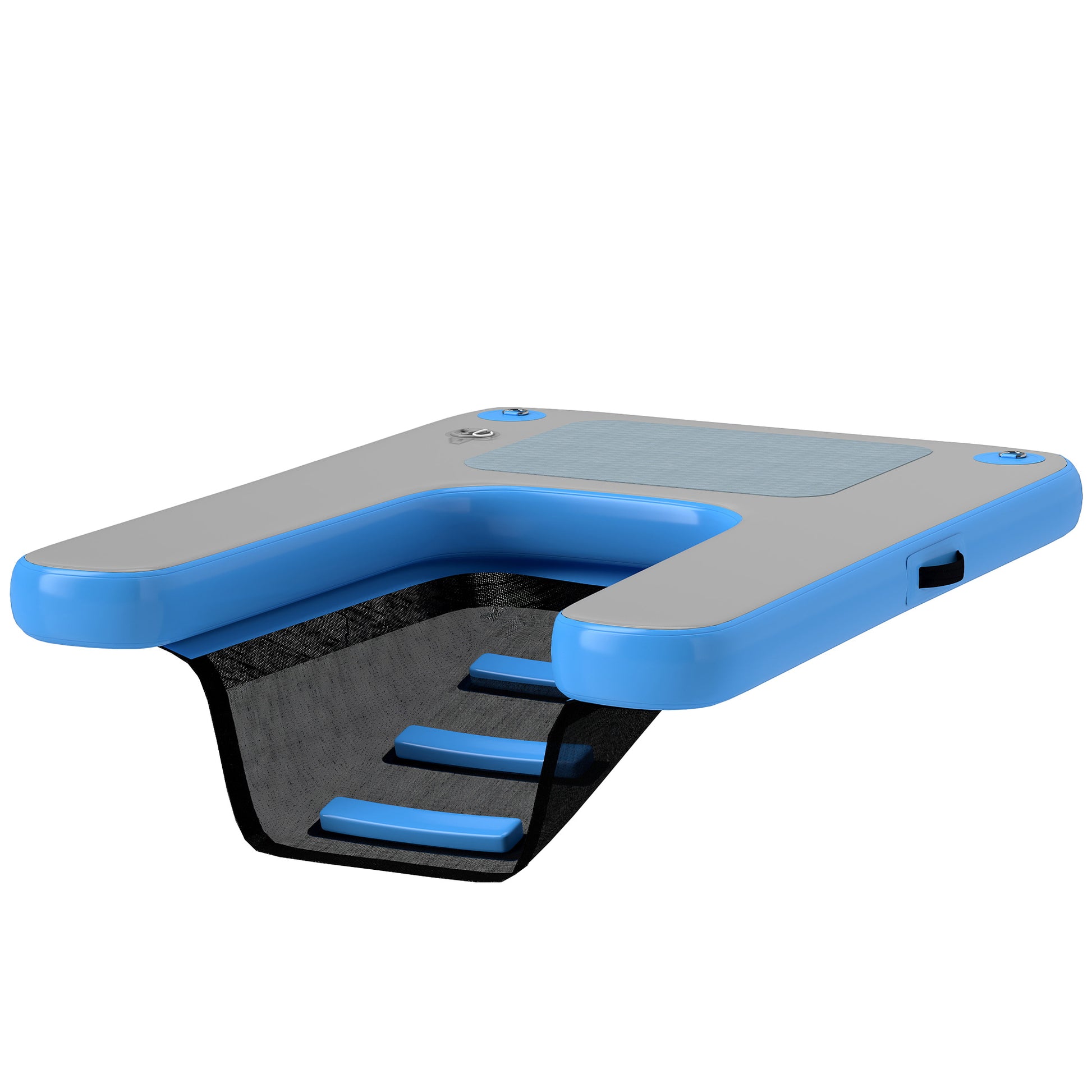 Inflatable Dog Raft Ramp, floating water sports platform with non-slip surface, floating ladder for pool, lake, boat, blue and gray