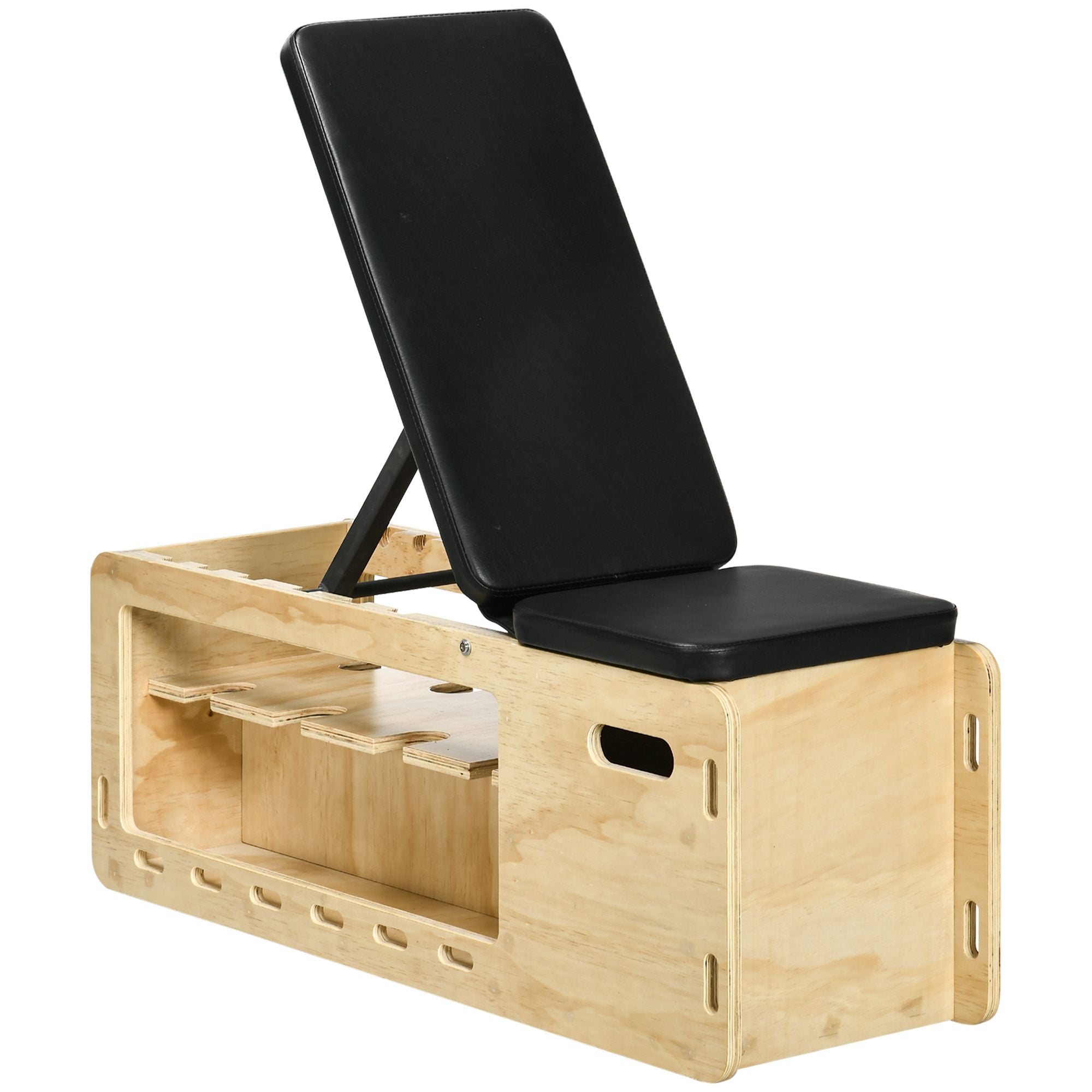 Weight Bench, Training Bench with Storage Box and Resistance Bands, Adjustable Fitness Bench for Weightlifting, Strength Training, Solid Wood