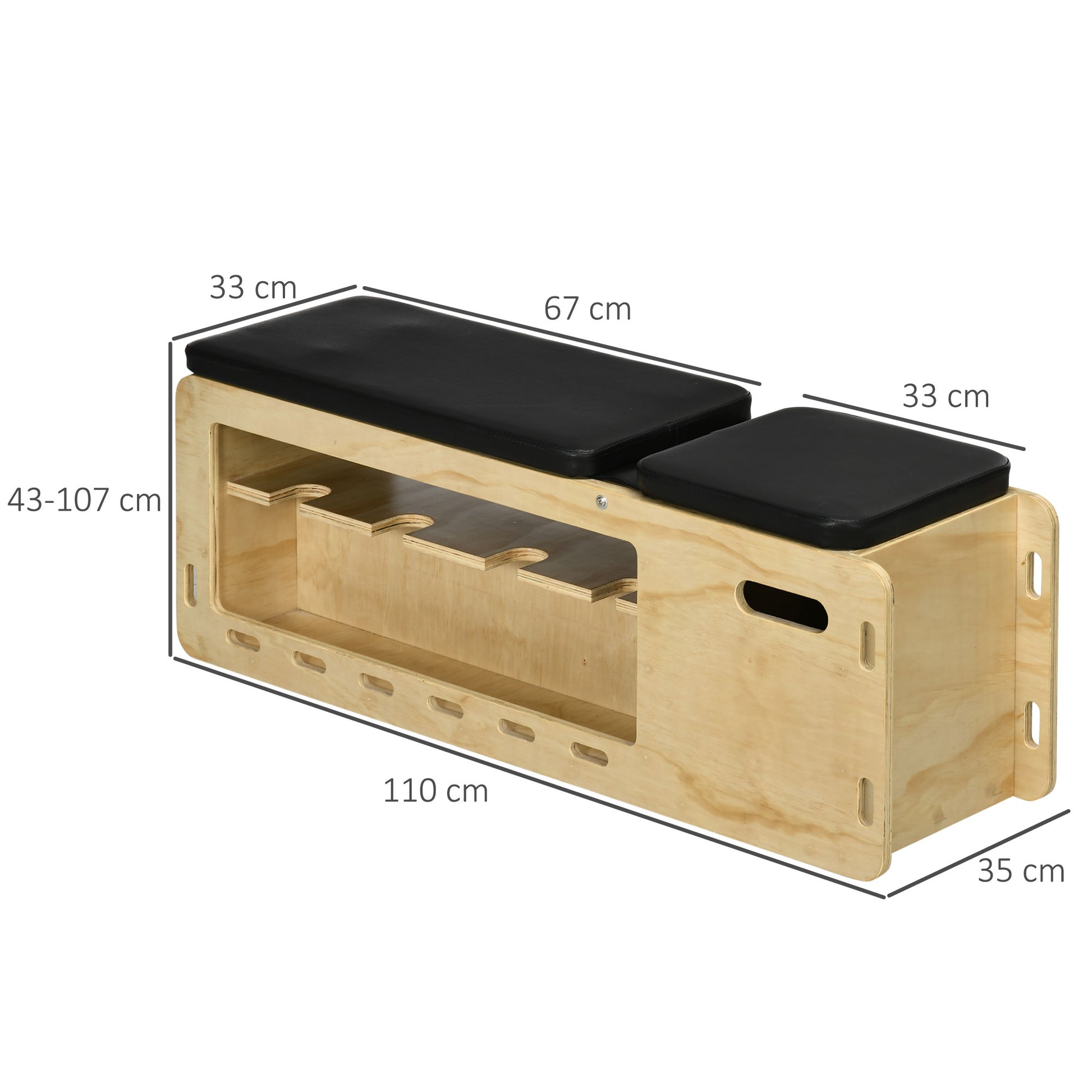 Weight Bench, Training Bench with Storage Box and Resistance Bands, Adjustable Fitness Bench for Weightlifting, Strength Training, Solid Wood