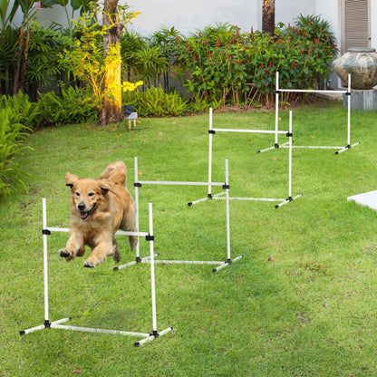 Agility Set for Dogs 4-piece Agility Equipment for Dog Training Steeplechase Set with 4 adjustable height hurdles Carrying Bag Coordination Training Agility Set for Games Training