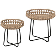 2-piece Side Table Set Polyrattan Ø60/41 cm round weatherproof Garden Table with X-Legs Adjustable Foot Pads Outdoor Balcony Table Coffee Table Garden Furniture for Garden, Balcony Brown