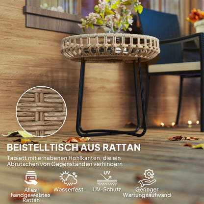 2-piece Side Table Set Polyrattan Ø60/41 cm round weatherproof Garden Table with X-Legs Adjustable Foot Pads Outdoor Balcony Table Coffee Table Garden Furniture for Garden, Balcony Brown